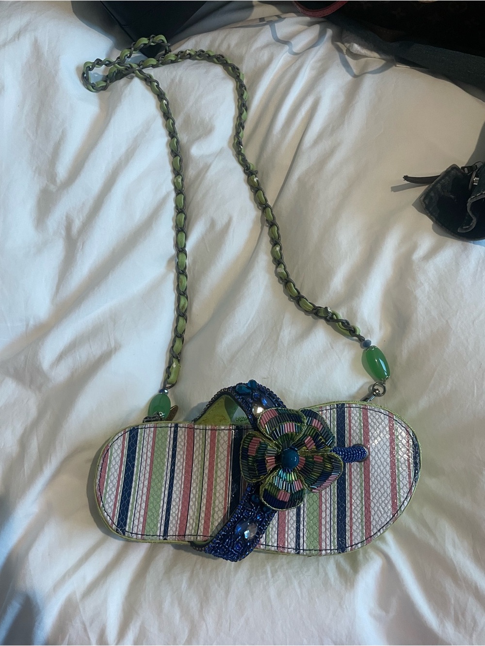 Mary Frances Copper Beaded Flip Flop Purse with Rhinestone Plaque